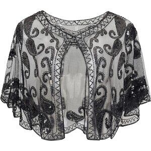 🆕 Women Black Sequin Beaded Evening Cape Bridal Shawl Bolero Flapper Cover Up